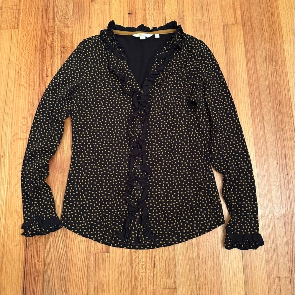 Boden Black Scattered Spot Cardigan Blouse Size 4 (h8)